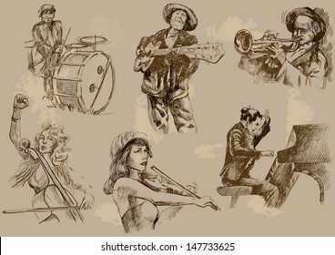 Musicians - Hand drawings illustrations into vector set 