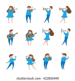 Musicians and instrument icons set