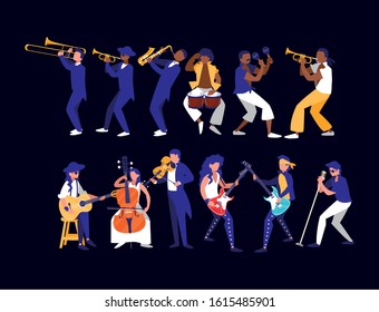 Musicians with instruments design, Music festival sound melody song musical art and composition theme Vector illustration