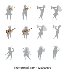 Musicians and instruments icons set