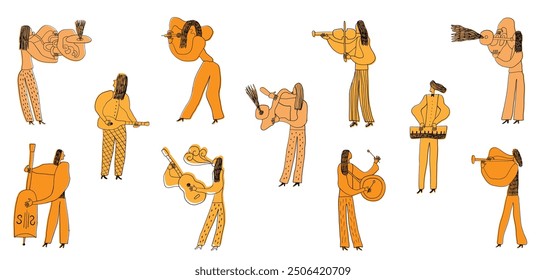 Musicians Jazz Band Hand Drawn Doodles Vector Illustration , Isolated Sketch Characters Set Design Element