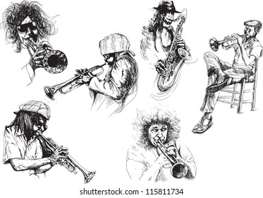 Musicians - Jazzmen. Collection of illustrations isolated on white background.