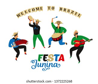 Musicians at the June party Festa Junina. Poster for a festival in Brazil.