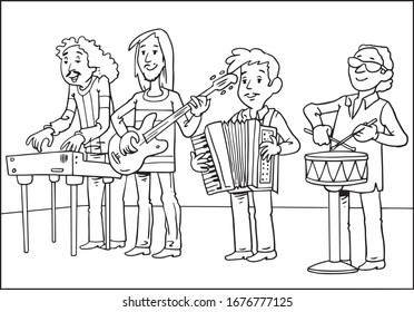 Musicians and Musical Instruments , group with musicians concept 