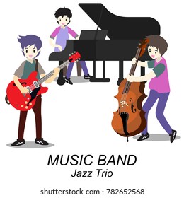 Musicians and Musical Instruments Jazz tiro band,group with musicians concept of artistic people vector illustration.isolated background for.poster, greeting card, party invitation, banner other users