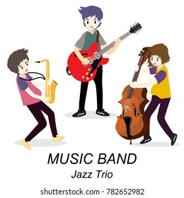 Musicians and Musical Instruments Jazz tiro band,group with musicians concept of artistic people vector illustration.isolated background for.poster, greeting card, party invitation, banner other users