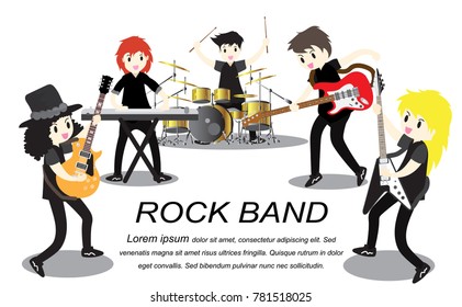 Musicians and Musical Instruments Rock band, group with musicians concept of artistic people vector illustration.isolated background for.poster, greeting card, party invitation, banner other users