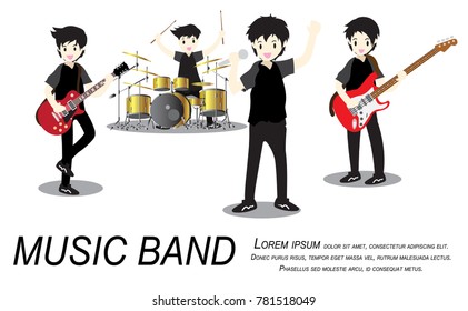 Musicians and Musical Instruments Rock band, group with musicians concept of artistic people vector illustration.isolated background for.poster, greeting card, party invitation, banner other users