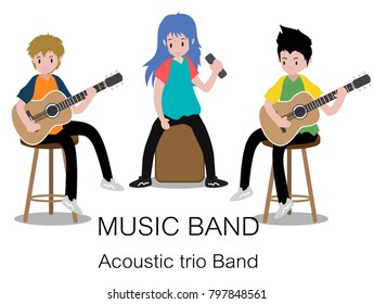 Musicians and Musical Instruments trio band,group with musicians concept of artistic people vector illustration.isolated background for.poster, greeting card, party invitation, banner other users