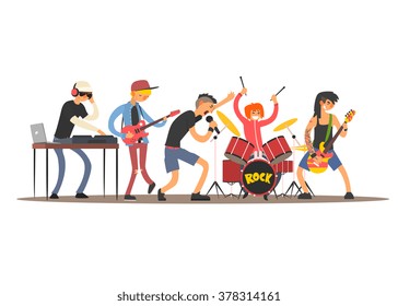 Musicians on a Concert. Flat Vector Illustration
