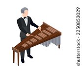 Musicians people isometric composition with isolated human character playing musical instrument vector illustration