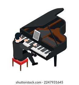 Musicians people isometric composition with isolated human character playing musical instrument vector illustration