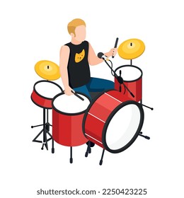 Composición isométrica de los músicos con carácter humano aislado tocando instrumentos musicales ilustración vectorial