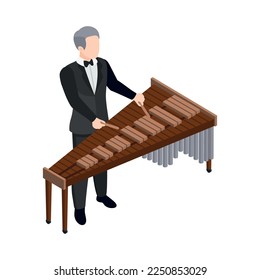 Musicians people isometric composition with isolated human character playing musical instrument vector illustration