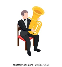 Musicians people isometric composition with isolated human character playing musical instrument vector illustration