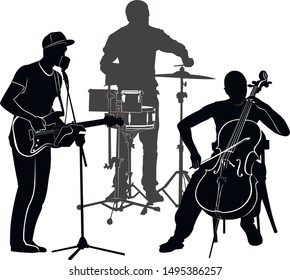 musicians performance vector silhouette on a white background