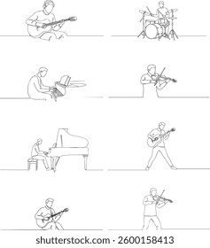 Musicians Playing Instruments Line Art Collection