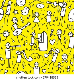 Musicians seamless vector background with icons