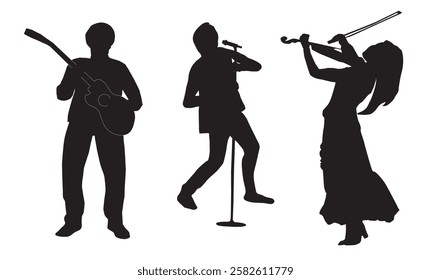 musicians set music icons with a lady violinist