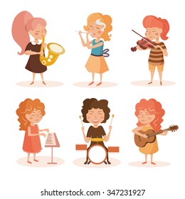 Musicians. Set. Vector isolated illustration. Cartoon characters