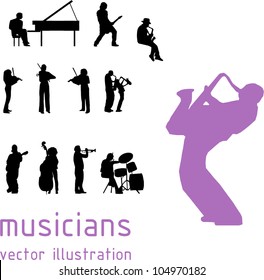 musicians silhouette over white background. Vector illustration