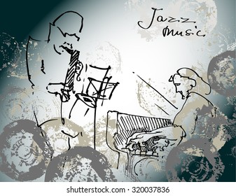 Musicians silhouettes on the color background