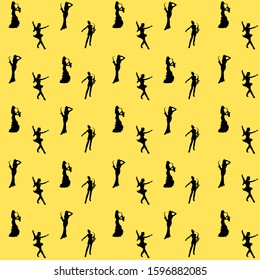 musicians silhouettes seamless pattern background. Female saxophonists. People playing saxophone.