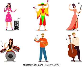 Musicians and singers playing music on stage vector illustration