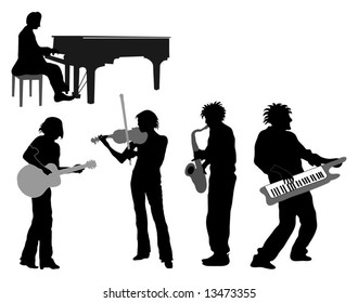 Musicians with Spiky hair (guitar, piano, violin, saxophone, keyboard)