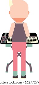 Musicians Vector - The Boy Playing The Keyboard Looks From Behind. Colorful vector illustration, this illustration can use as a sticker also.