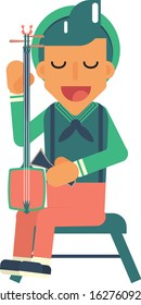 Musicians Vector - An Illustration Of Young Boy Playing Japanese Traditional It Is Call "Shamisen". Colorful vector illustration, this illustration can use as a sticker also. 