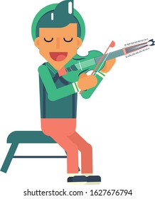 Musicians Vector - An Illustration Of Young Boy Enjoying Playing Violin. Colorful vector illustration, this illustration can use as a sticker also.