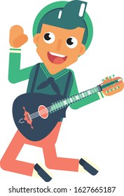 Musicians Vector - An Illustration Of Young Musician Playing Guitar Like A Pro. Colorful vector illustration, this illustration can use as a sticker also.