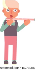 Musicians Vector - An Illustration Of Young Talented Boy Playing Flute. Colorful vector illustration, this illustration can use as a sticker also.