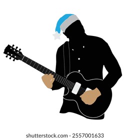 Musicican shade image with a guitar in colored festive hat