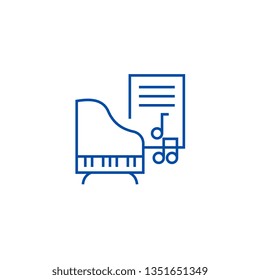 Music,piano,music notes line icon concept. Music,piano,music notes flat  vector symbol, sign, outline illustration.