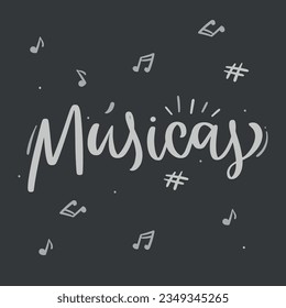 Músicas. Música en portugués brasileño. Letras de mano moderna. vector.