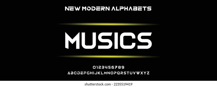 MUSICS Unique and Minimal Tech Letter set for your new startup. Creative and original font logo design. Gaming and sports vector typeface