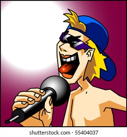 Musicstar, young teenage boy singing with microphone