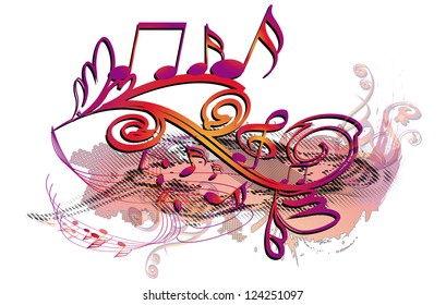 musik key notes wiith floral element