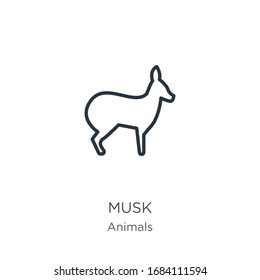 Musk icon. Thin linear musk outline icon isolated on white background from animals collection. Line vector sign, symbol for web and mobile