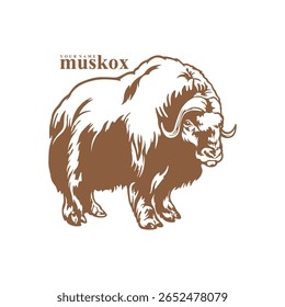 Vetor de design de logotipo Musk Ox. Ilustração de modelo de boi de almíscar da silhueta. Símbolo de ícone