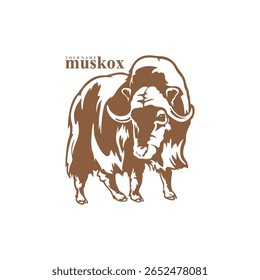 Vetor de design de logotipo Musk Ox. Ilustração de modelo de boi de almíscar da silhueta. Símbolo de ícone