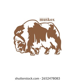 Vetor de design de logotipo Musk Ox. Ilustração de modelo de boi de almíscar da silhueta. Símbolo de ícone