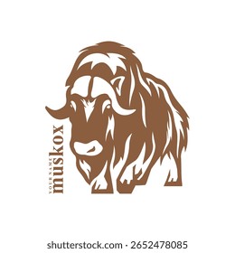 Vetor de design de logotipo Musk Ox. Ilustração de modelo de boi de almíscar da silhueta. Símbolo de ícone