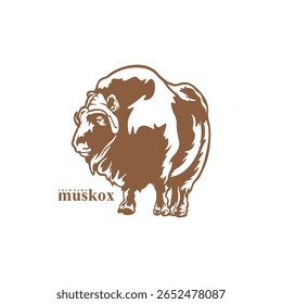 Vetor de design de logotipo Musk Ox. Ilustração de modelo de boi de almíscar da silhueta. Símbolo de ícone