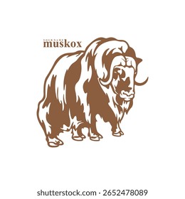 Vetor de design de logotipo Musk Ox. Ilustração de modelo de boi de almíscar da silhueta. Símbolo de ícone