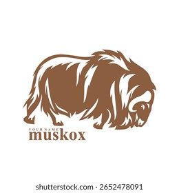 Vetor de design de logotipo Musk Ox. Ilustração de modelo de boi de almíscar da silhueta. Símbolo de ícone