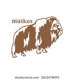 Vetor de design de logotipo Musk Ox. Ilustração de modelo de boi de almíscar da silhueta. Símbolo de ícone