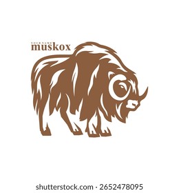 Vetor de design de logotipo Musk Ox. Ilustração de modelo de boi de almíscar da silhueta. Símbolo de ícone